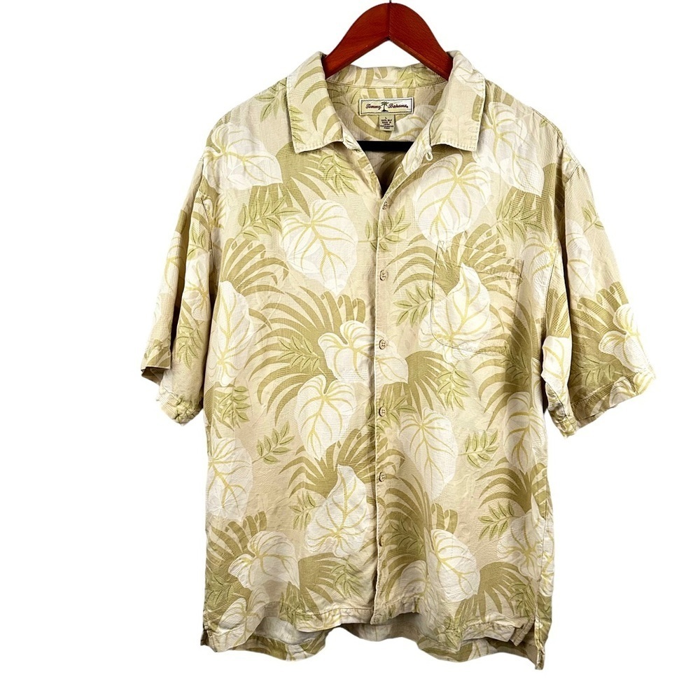 TOMMY BAHAMA Vintage Silk Tropical Palm Print Button Down Short Sleeve Shirt - Picture 1 of 8